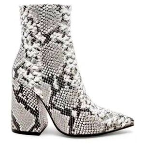 Alias Mae Ahara Bootie Snake Revolve Gray Black Block Heel Point Toe Side Zip